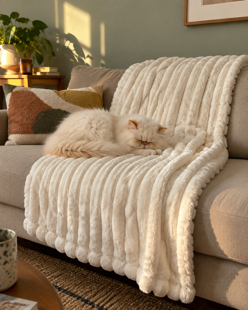 Un plaid doux sur le canapé. — plaid chaton