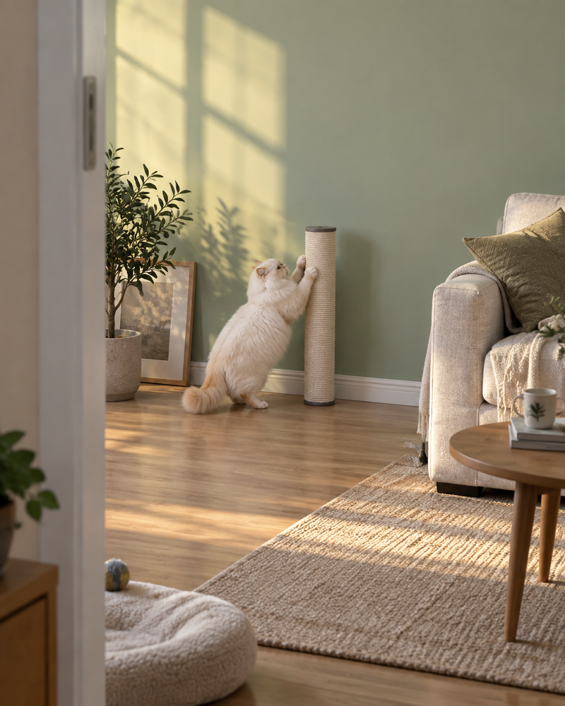 Un chat explore le tronc. — tronc pour arbre à chat